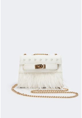 Faux Feather Embellished Handbag