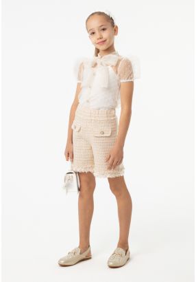 Faux Pocket Tweed Lurex Frayed Shorts -Sale