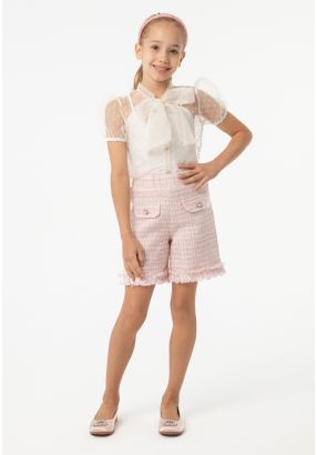 Faux Pocket Tweed Lurex Frayed Shorts -Sale