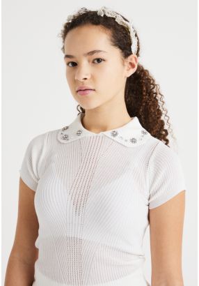 Crystal Embellished Collar Top