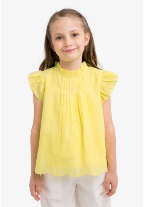 Ruffled Solid Schiffli Top