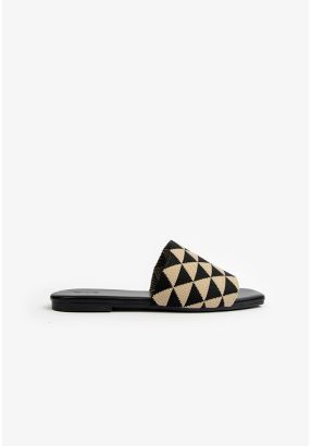 Harlequin Patterned Fabric Flat Sandals