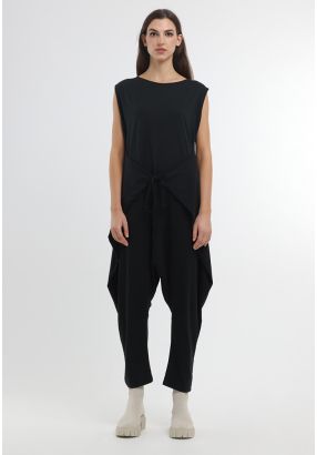 Solid Asymmetrical Tie Up Waist Jumpsuit -Sale