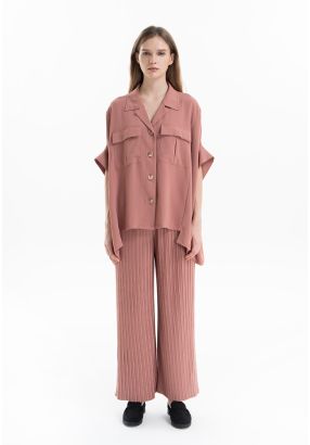 Pleated Wide Leg Solid Trouser -Sale