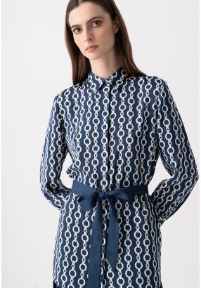 Chain Print Belted Shirt