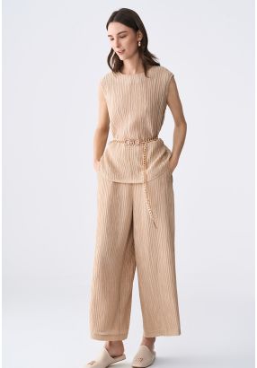 Wide Leg Textured Trousers