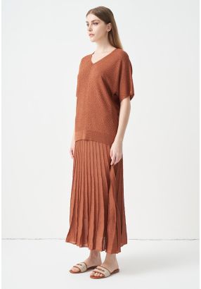 Pleated Lurex Maxi Skirt