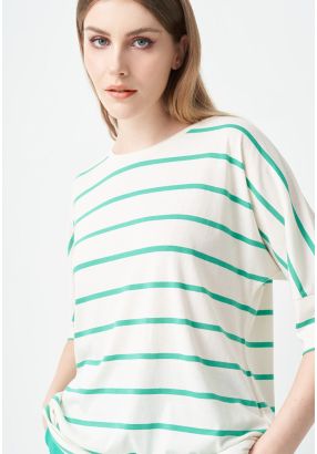 Striped Short Dolman Sleeves T-shirt