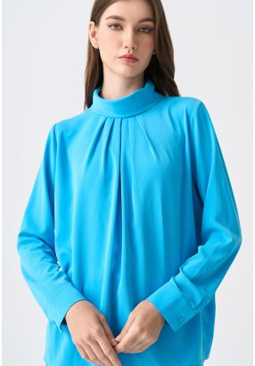 Front Pleated Folded Neck Blouse