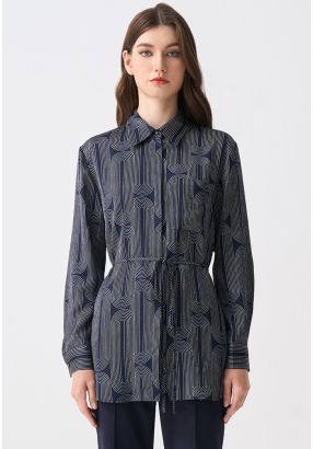 Contrast Printed Belted Shirt 