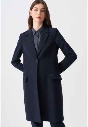 Notched Collar Solid Blazer Coat