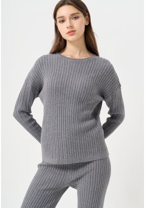 Knitted Ribbed Drop Shoulder Sweater