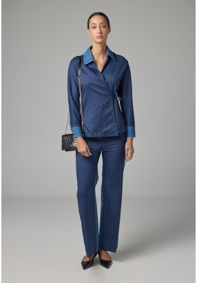 Stripped Trousers With Denim Yoke