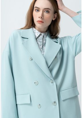 Double Breasted Notched Lapel Long Blazer