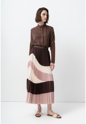 Flared Color Block Pleated Skirt