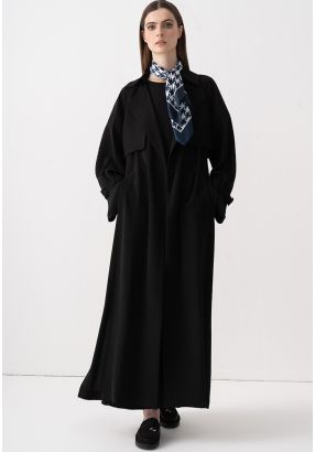 Solid Crinkled Belted Abaya