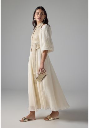 Puff Sleeves Pleated Dress 