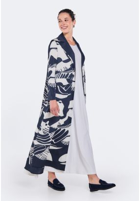 Printed Notched Collar Abaya