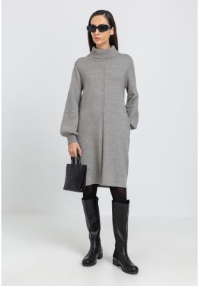 Solid Knitted High Neck Sweater Dress