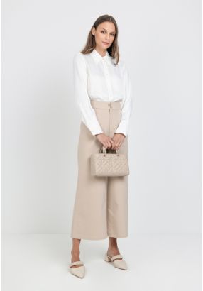 Solid Wide Leg Trouser With Button Waistband