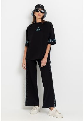 Straight Cut Wide Leg Side Printed Trouser