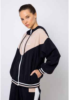 Contrast Hooded Striped Hem Jacket