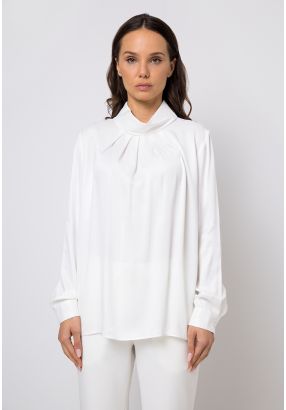 Solid Pleated Long Sleeve Blouse