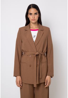 Double Breasted Notched Collar Belted Blazer