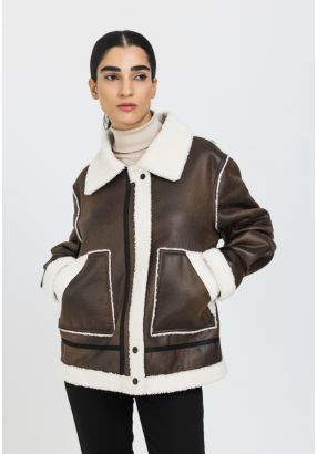 Faux Shearling Contrast Aviator Jacket