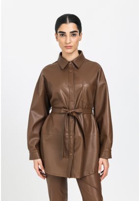 Belted PU Leather Shirt