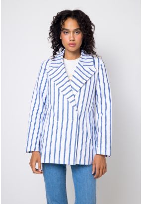 Striped Double Breasted Notched Collar Blazer