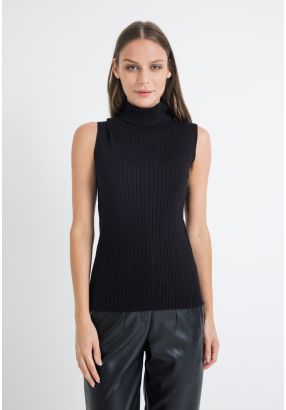 Ribbed Knitted High Neck Basic Top
