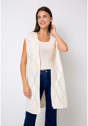 Open Front Knitted Sleeveless Cardigan