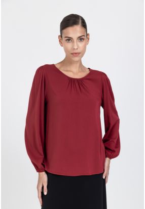 Gathered Neck Solid Blouse