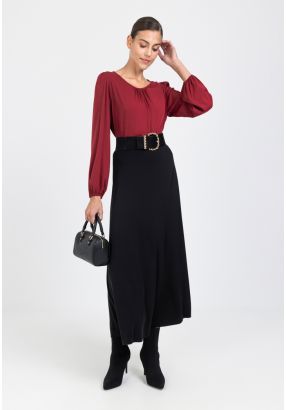 Basic Solid Elasticated Waist Maxi Skirt