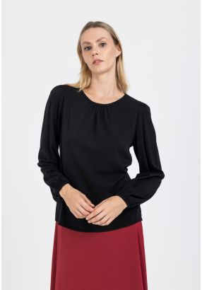 Gathered Neck Solid Blouse