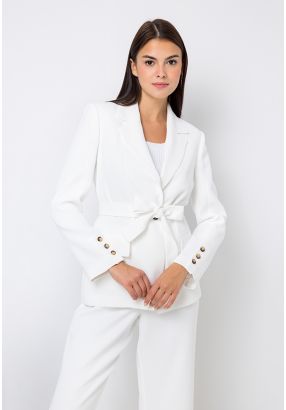 Notched Collar Belted Single Tone Blazer