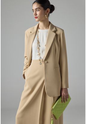 Solid Notched Collar Belted Blazer