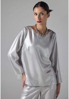 Long Sleeve Metallic Foil Blouse