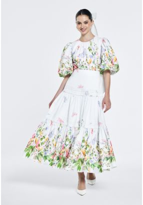 Floral Print Ruffled Hem Skirt