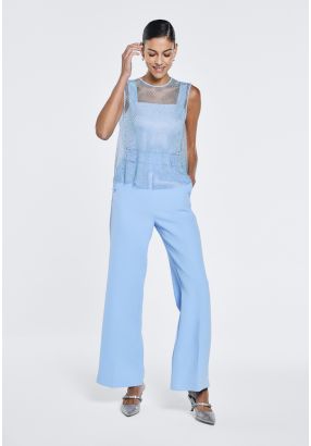 Button Embellished Straight Cut Trousers
