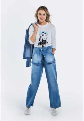 Straight Leg Jeans With Skirt Overlay