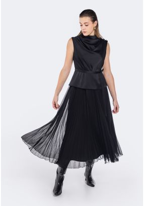 Sleeveless Draped Pleated Dress