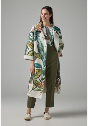 Floral Print Flared Belted Coat