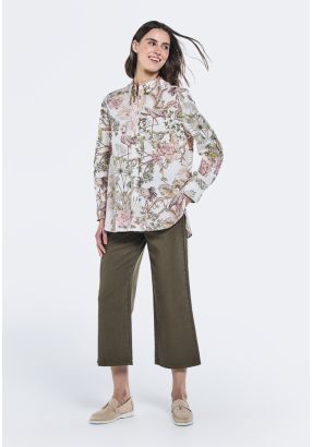 Solid Wide Leg Trouser With Button Waistband