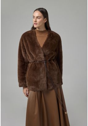 Belted Faux Fur Poncho