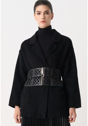 Solid Long Sleeves Belted Jacket