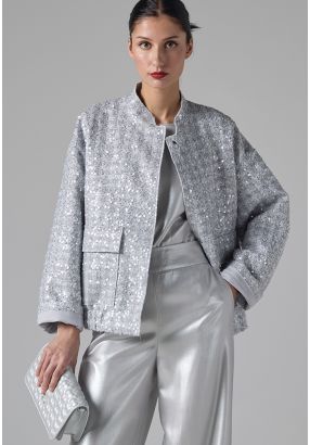 Tweed Sequin Jacket With Front Pockets