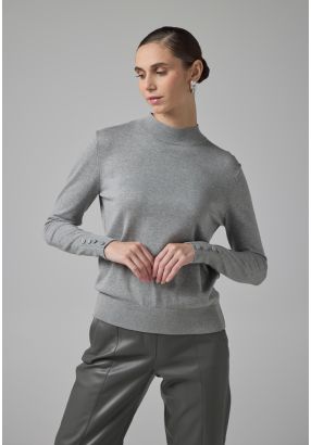 High Round Neck Knitted Basic Blouse