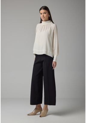 Knitted Pin Tuck Wide Leg Trousers